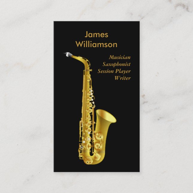 Saxophonist Music Instrument Black Gold Musician Business Card (Front)