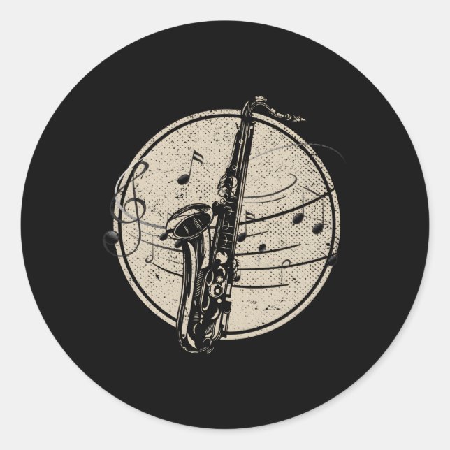 Saxophonist Music Notes Jazz Musician Saxophone Classic Round Sticker (Front)