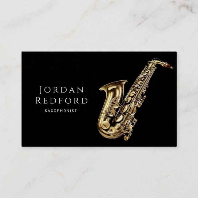 Saxophonist Musician Music Teacher Black Business Card (Front)