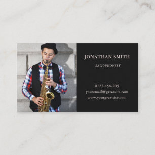 Saxophonist Photo Modern Black Business Card