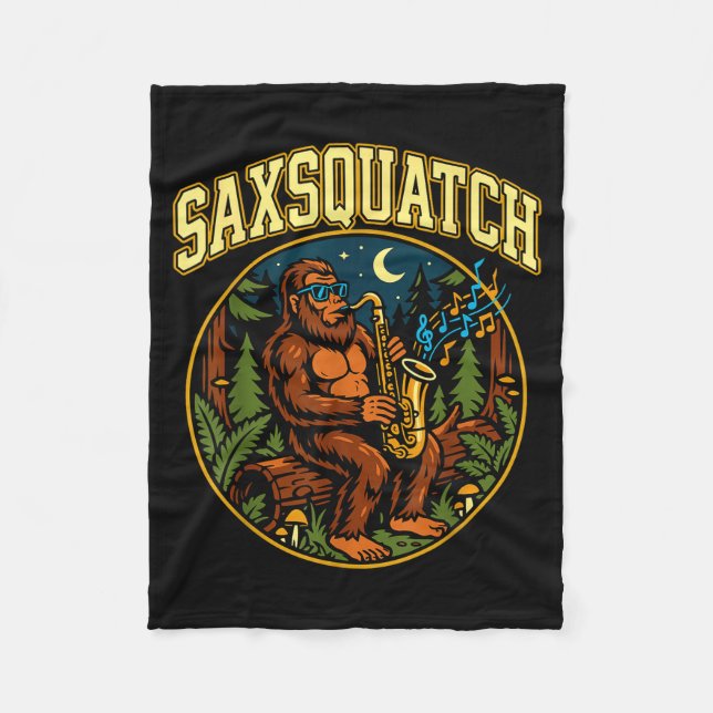 Saxsquatch Bigfoot Saxophone Player Jazz Music Hum Fleece Blanket (Front)