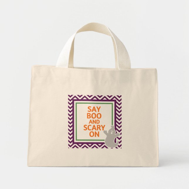 Say Boo and Scare on Halloween Mini Tote Bag (Front)