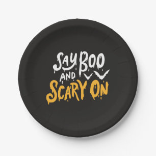 Say Boo and Scary On Funny Halloween Party Paper Plate