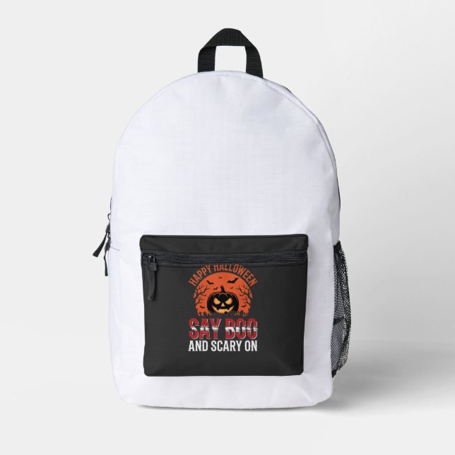 Say Boo Halloween Pumpkin Design_1 Printed Backpack (Front)