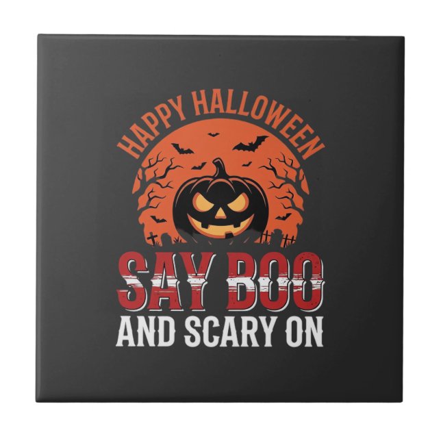 Say Boo Halloween Pumpkin Design_1 Tile (Front)