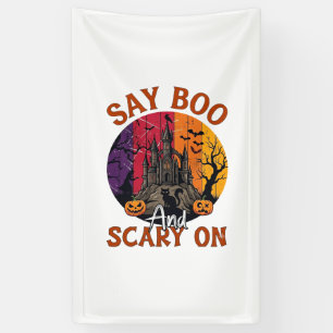 Say Boo Scary Halloween Haunted House Black Cat Pu Banner