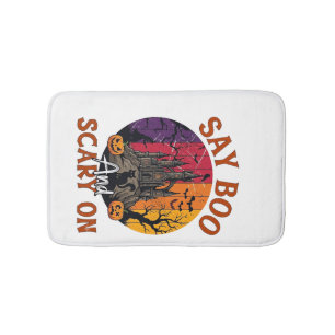 Say Boo Scary Halloween Haunted House Black Cat Pu Bath Mat