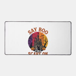 Say Boo Scary Halloween Haunted House Black Cat Pu Desk Mat