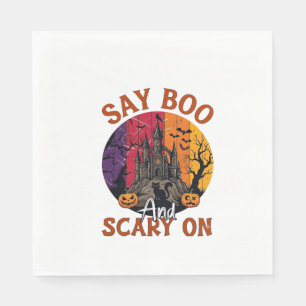 Say Boo Scary Halloween Haunted House Black Cat Pu Napkin