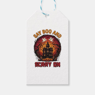 Say Boo Scary Haunted House Ghosts Pumpkins Hallow Gift Tags