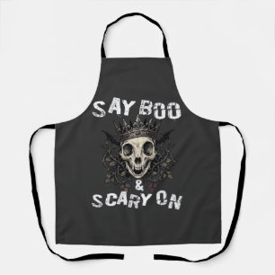Say Boo Scary Skull Crown Bat Wings Halloween_1 Apron