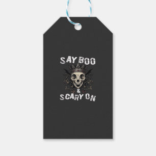 Say Boo Scary Skull Crown Bat Wings Halloween_1 Gift Tags