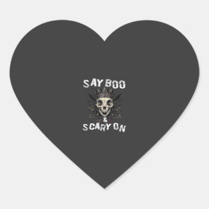 Say Boo Scary Skull Crown Bat Wings Halloween_1 Heart Sticker