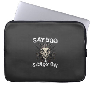 Say Boo Scary Skull Crown Bat Wings Halloween_1 Laptop Sleeve