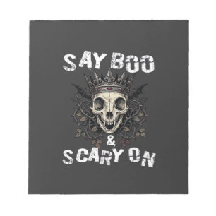 Say Boo Scary Skull Crown Bat Wings Halloween_1 Notepad