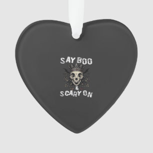 Say Boo Scary Skull Crown Bat Wings Halloween_1 Ornament