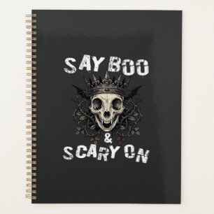 Say Boo Scary Skull Crown Bat Wings Halloween_1 Planner