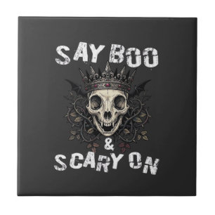 Say Boo Scary Skull Crown Bat Wings Halloween_1 Tile