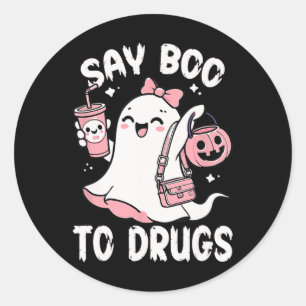 Say Boo To Drugs Funny Halloween Red Ribbon Classic Round Sticker