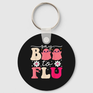 Say Boo To The Flu Funny Halloween Cute Ghost Nurs Key Ring