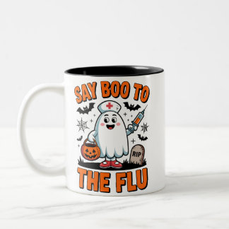 Say Boo to the Flu Funny Halloween Nurse Doctor  Two-Tone Coffee Mug