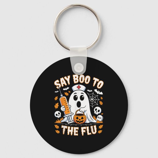 Say Boo To The Flu Ghost Nurse Design  Key Ring (Front)