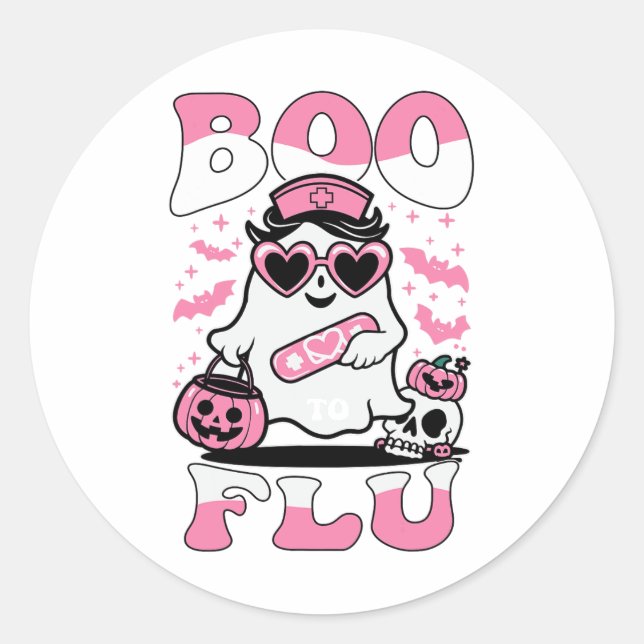 Say Boo To The Flu Nurses Ghost Halloween Boo To F Classic Round Sticker (Front)