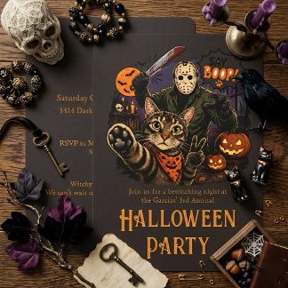 "Say Boop! Horror Cat Selfie Jason Halloween Party Invitation