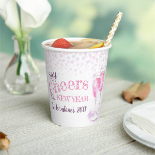 Say cheers New Years pink champagne bubbly Paper Cups
