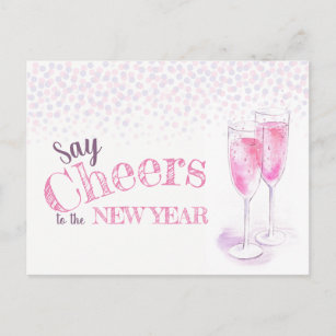 Say cheers New Years pink champagne invitation Postcard