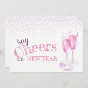 Say cheers to the New Year pink champagne glasses Invitation