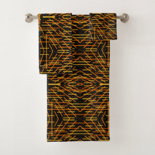 Say Cheese And Macaroni Cheesy Orange On Black Art Bath Towel Set