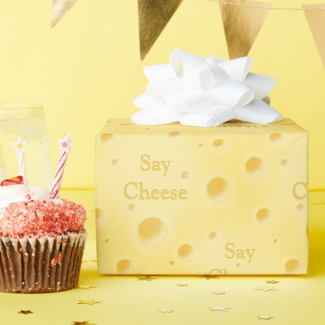 "Say Cheese" Creamy Swiss Cheese Cute Customisable Wrapping Paper (Birthday Party)