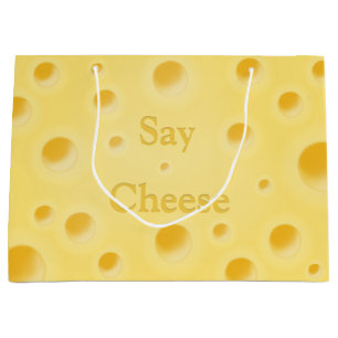 "Say Cheese" Cute Cutomizable Holey Yellow Cheese  Large Gift Bag