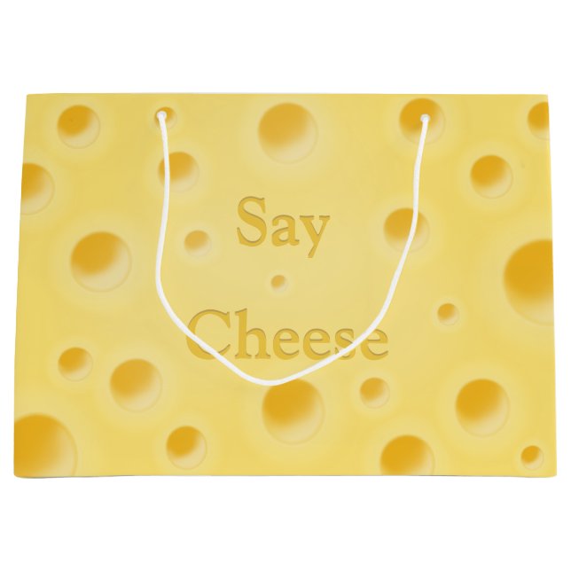 "Say Cheese" Cute Cutomizable Holey Yellow Cheese  Large Gift Bag (Front)