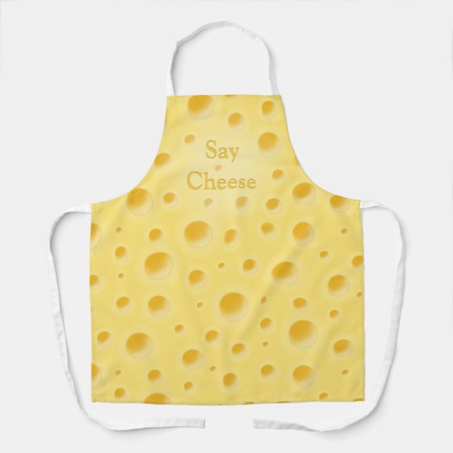 "Say Cheese" Cute Cutomizable Yellow Holey Cheese Apron (Front)