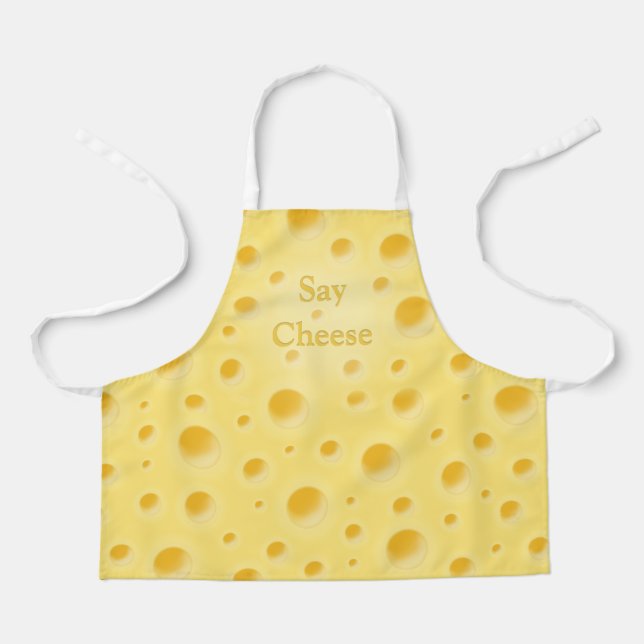 "Say Cheese" Cute Cutomizable Yellow Holey Cheese Apron (Front)