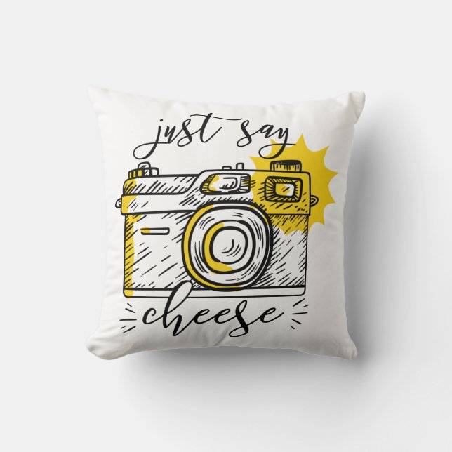 "Say Cheese" Retro Camera Photographer Photography Cushion (Front)
