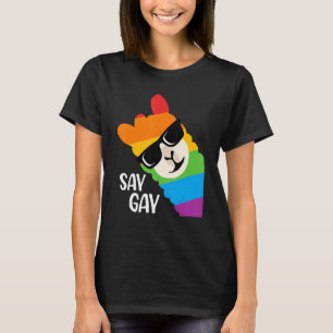 Say Gay Llama Sunglasses Lgbt Rainbow Flag Pride M T-Shirt