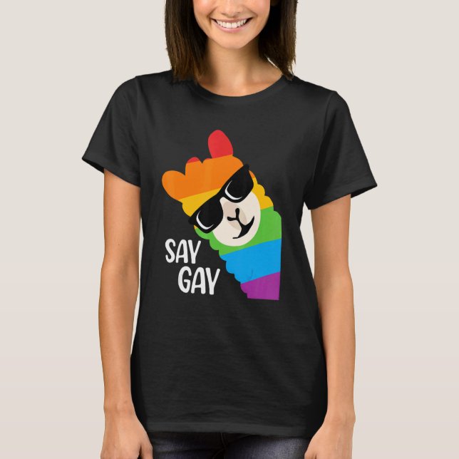 Say Gay Llama Sunglasses Lgbt Rainbow Flag Pride M T-Shirt (Front)