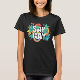 Say Gay Rainbow Vintage Floral Stay Proud Lgbtq Ga T-Shirt