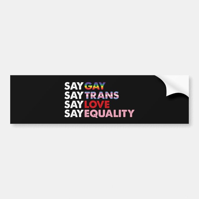 Say Gay Say Trans Say Love Say Equality Gay Rights Bumper Sticker (Front)