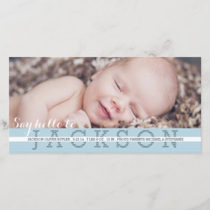Say Hello Baby Boy Photo Birth Announcement