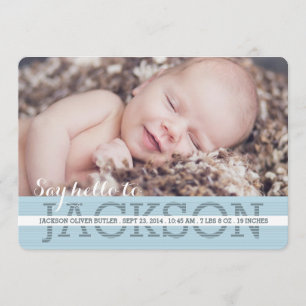 Say Hello Baby Boy Photo Birth Announcement