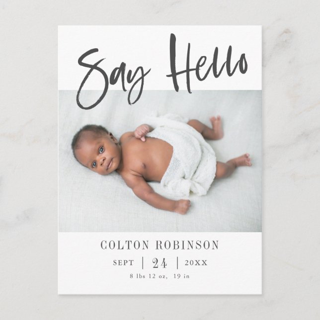 SAY HELLO Modern Baby Photo Birth Announcement  (Front)