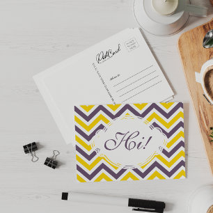 Say Hi Purple Yellow Fun Classic Zig Zag Custom Postcard