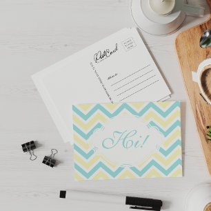 Say Hi Yellow Aqua Fun Zig Zag Pastel Custom Postcard