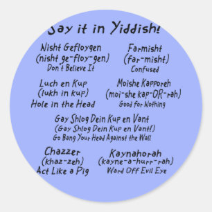 Say it in Yiddish Blue Classic Round Sticker