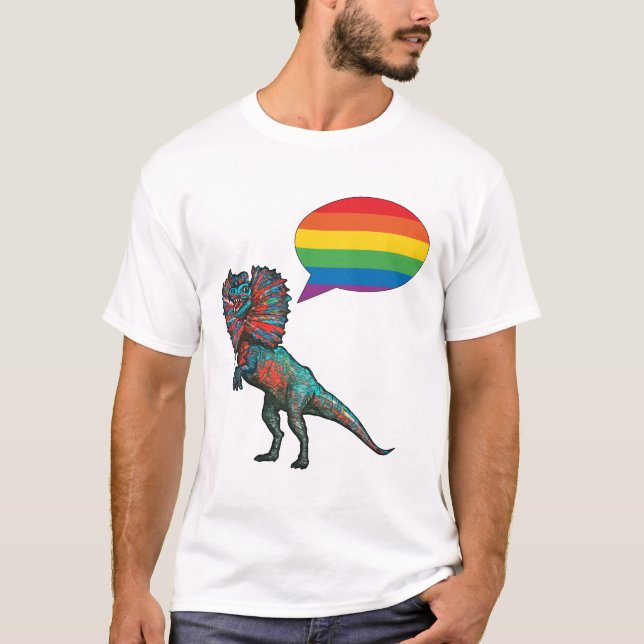 Say It! Say Gay! LGBTQIA+ Dinosaur T-Shirt (Front)
