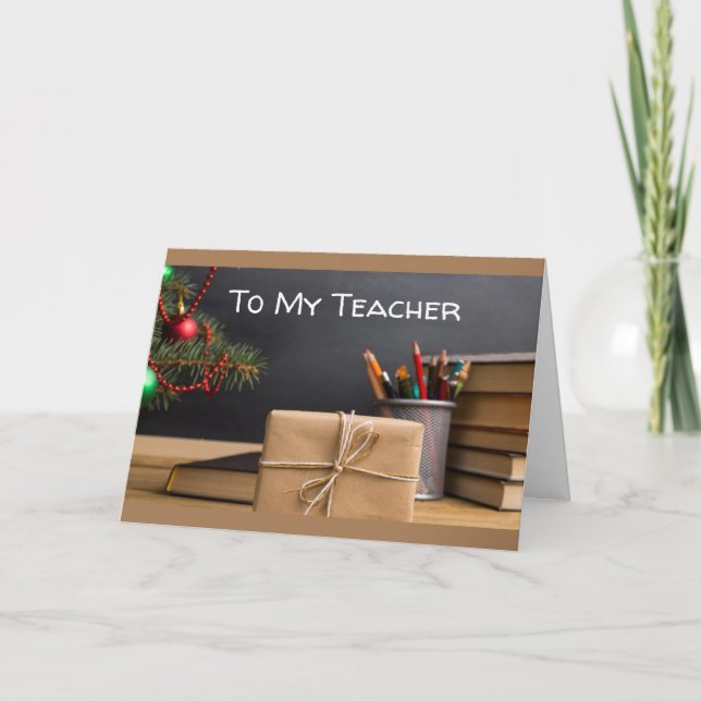 SAY MERRY CHRISTMAS TEACHER W/ CHALKBOARD CARD (Front)